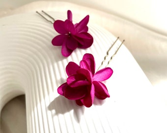 Preserved flower bun stick — AGATHE fuchsia magenta