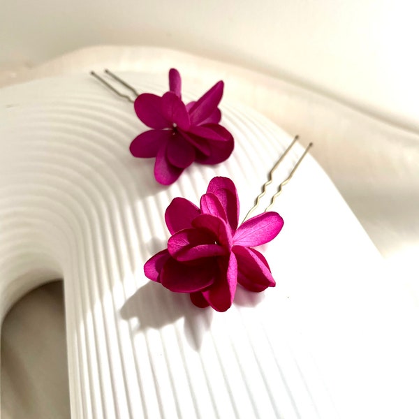 Preserved flower bun stick — AGATHE fuchsia magenta