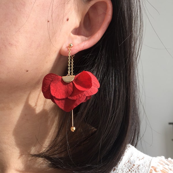 Boucles d’oreilles fleurs stabilisées — PIA rouge