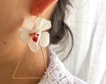 boucles d'oreilles fleurs stabilisées -- FLAMANT blanc rouge