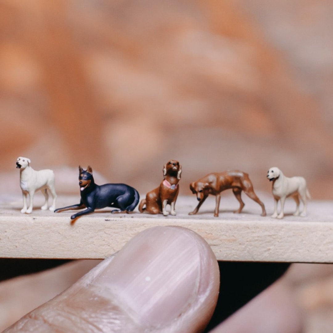 Miniature Animal Figure DOG Set Action Diorama HO Scale 1:87 Mini Resin ...