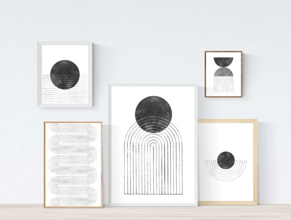 Gallery Wall Set of 5 Black White Print Downloadable Abstract | Etsy