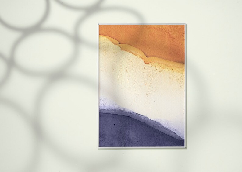 Orange and Navy Printable Wall Art Abstract Watercolor Print Etsy