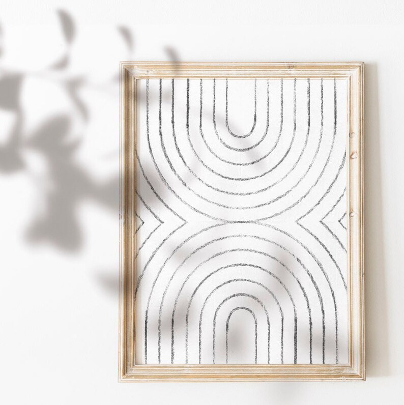 Mid century modern art Print Downloadable Black white Etsy