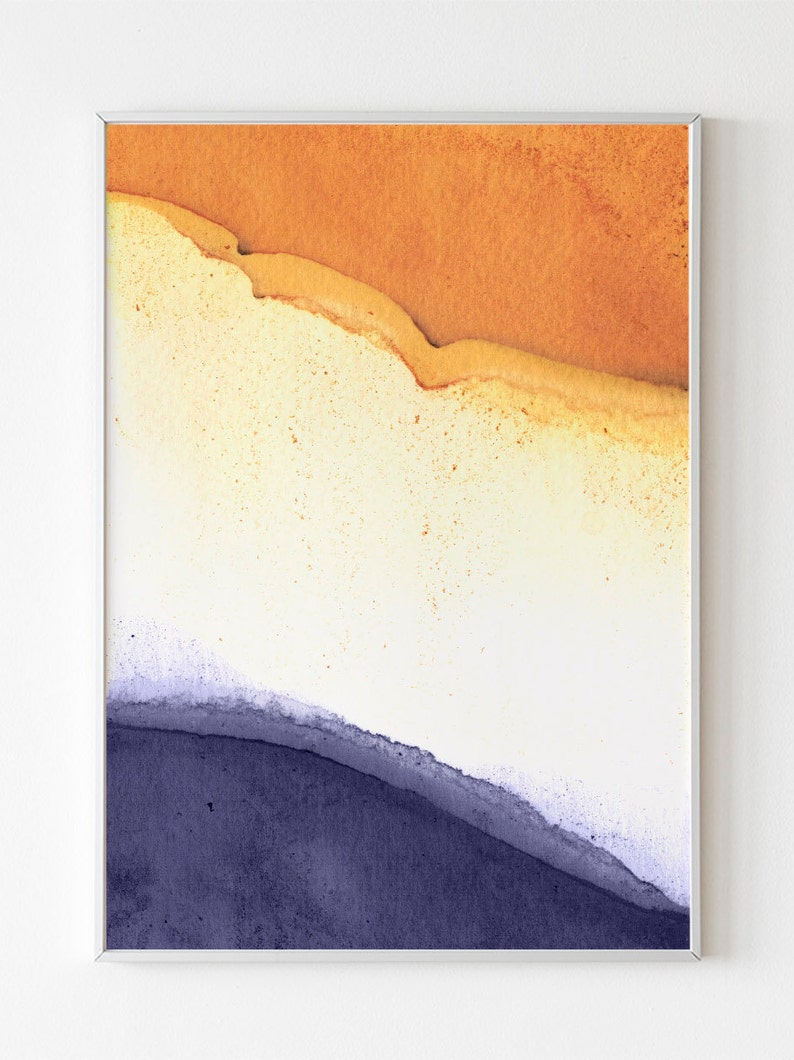 Orange and navy Printable wall art Abstract Watercolor Print Etsy