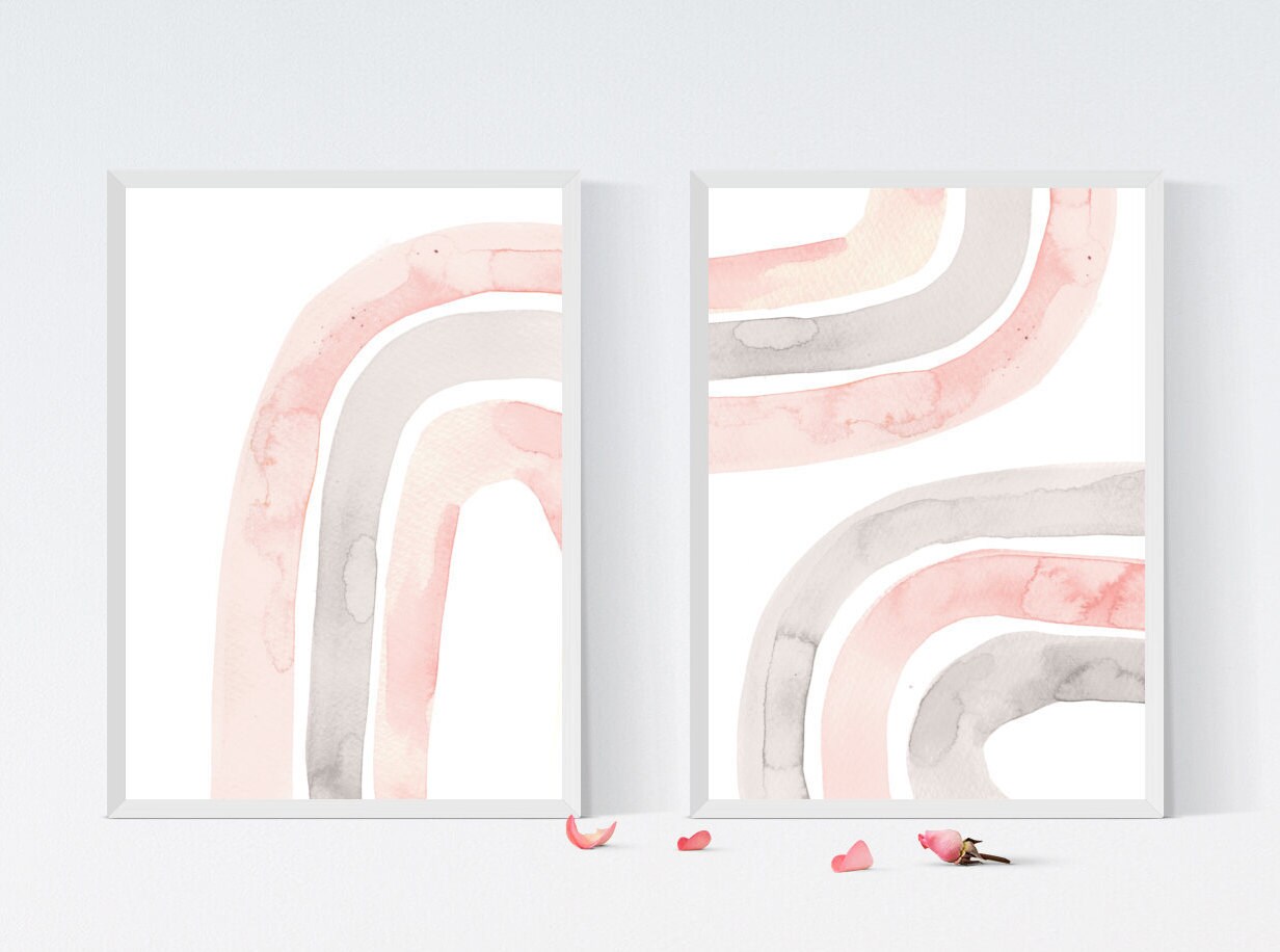 Set of 2 Prints Downloadable Pink gray Printable wall art | Etsy