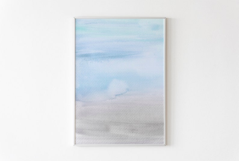 Turquoise and Gray Printable art Abstract Watercolor wall art Etsy