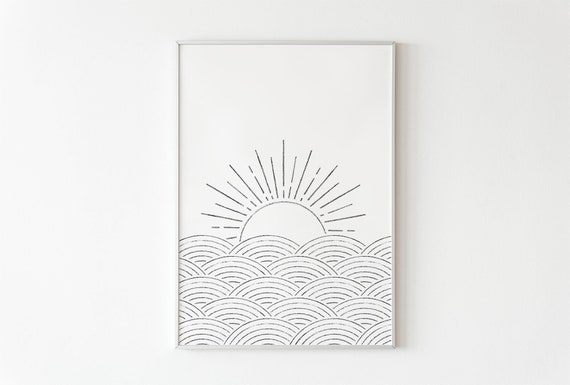 Minimal Line Art Print Downloadable Abstract Sun and Sea | Etsy