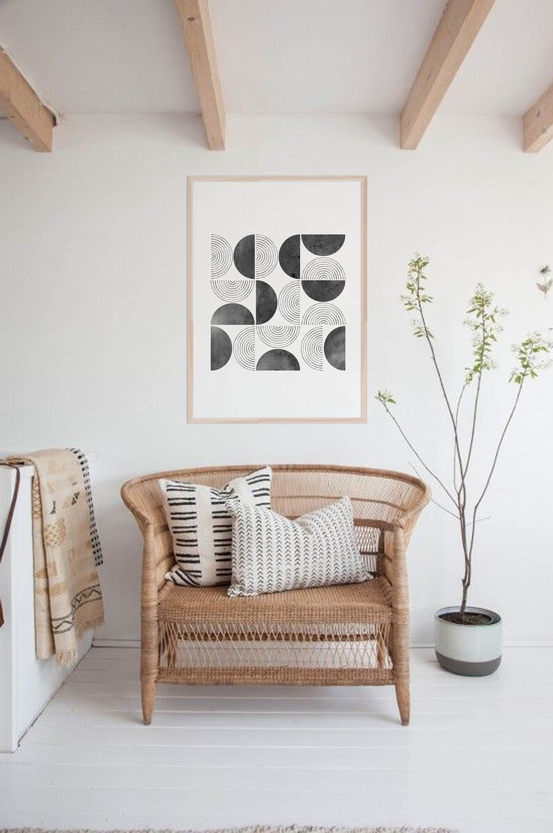 Gallery wall set of 6 Black white Printable wall art Abstract Print Downloadable Minimalist print Monochrome line art print Mid-century art