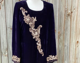 Velvet dress with hand embroidery beads work for wedding dress and gift for her.