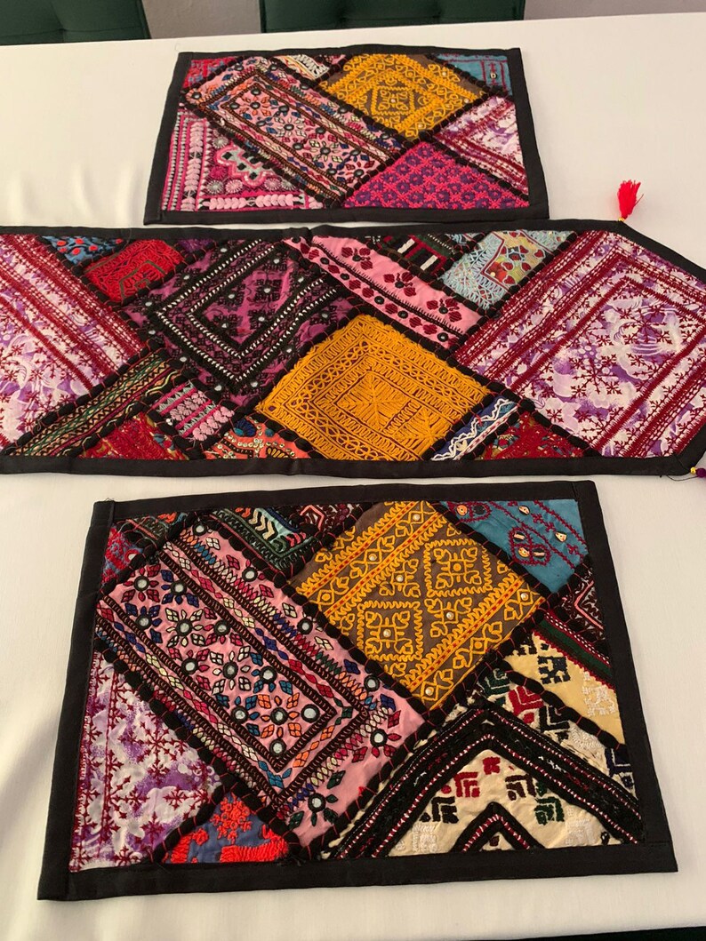 Pink - Khambadiya Patchwork Table Mat (12 x 18 in) 16