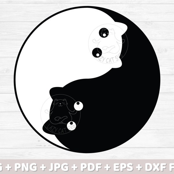 Cat Svg Yin Yang Svg - Unique Symbol Svg for T-shirts - Printable Yin Yang Cut File For Cricut And Silhouette - Instant Download