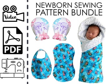 Neugeborene Schnittmuster Bundle & Tutorials | Einfaches DIY Baby Shower Geschenk zum Nähen | Junge, Mädchen, Lätzchen, Decke, Spucktuch No Scratch Fäustlinge