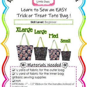 EASY Beginners Reversible Trick or Treat Tote Bag Sewing Tutorial DIY Pattern Halloween Bag PDF Beginner Sewing Project image 4