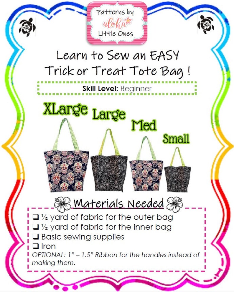 EASY Beginners Reversible Trick or Treat Tote Bag Sewing Tutorial DIY Pattern Halloween Bag PDF Beginner Sewing Project image 4