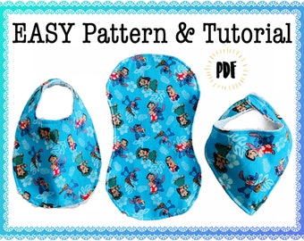 EASY Beginners Baby Bib and Burp Cloth Pattern | DIY Tutorial | How to | Newborn Sewing | Toddler | Instructions | PDF | Baby Shower Gift