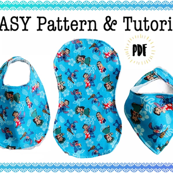 EASY Beginners Baby Bib and Burp Cloth Pattern | DIY Tutorial | How to | Newborn Sewing | Toddler | Instructions | PDF | Baby Shower Gift