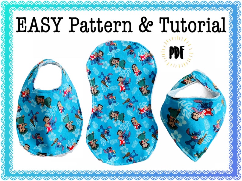 EASY Beginners Baby Bib and Burp Cloth Pattern DIY Tutorial How to Newborn Sewing Toddler Instructions PDF Baby Shower Gift image 1
