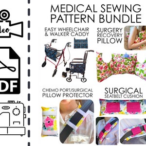 Cancer or Surgery Sewing Pattern Bundle & VIDEO Tutorial | Printable PDF | Easy DIY Gift to Sew | Wheelchair Walker Organizer Surgery Pillow