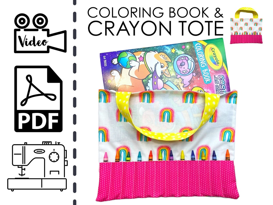 Beginners Crayon and Coloring Book Tote Bag Sewing Pattern & - Etsy