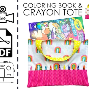 Beginners Crayon and Coloring Book Tote Bag Sewing Pattern & VIDEO Tutorial | Printable PDF | Easy DIY Gift to Sew | Instructions | Kid Gift