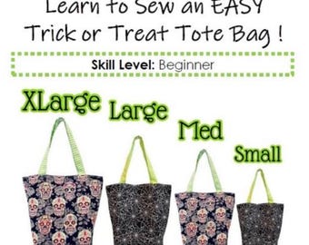 EASY Beginners Reversible Trick or Treat Tote Bag Sewing Tutorial | DIY | Pattern | Instructions | PDF | Beginner Sewing Project | Gift Bags