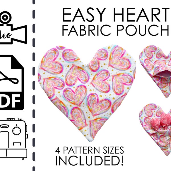 EASY Fabric Heart Pouch Sewing Pattern & Video Tutorial | Printable PDF | Easy DIY Gift to Sew | Valentines Day | Instructions Wedding Favor