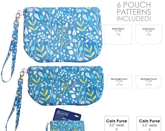 Bundle of 6 Zipper Pouch Clutch Sewing Patterns & VIDEO Tutorial | Printable pdf | Easy DIY Gift to Sew | Purse Wallet | ID Gift Card Holder