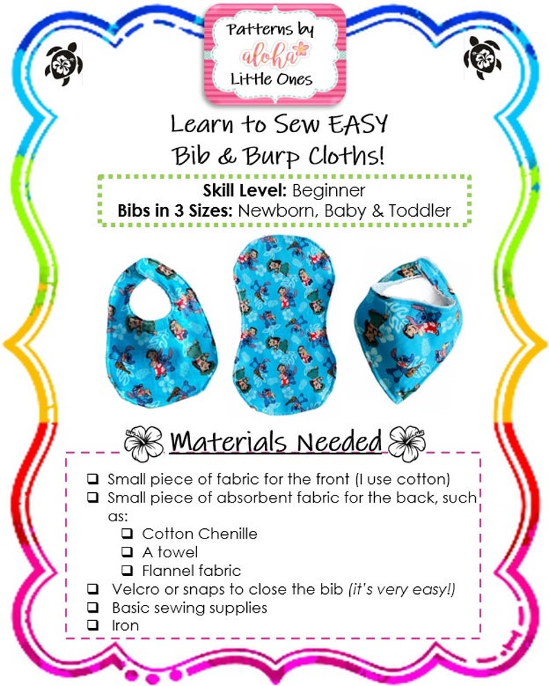 EASY Beginners Baby Bib and Burp Cloth Pattern DIY Tutorial How to Newborn Sewing Toddler Instructions PDF Baby Shower Gift image 2