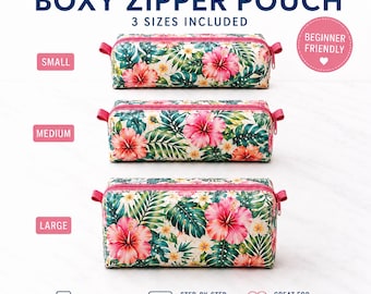 Boxy Zipper Pouch PDF Sewing Pattern | Pencil Pouch Pattern | Makeup Bag Pattern | Travel Toiletry Bag | 3 Sizes | Easy Beginners Sewing DIY