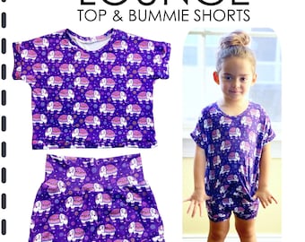 Lounge Top and Bummie Shorts BUNDLE Sewing Pattern & Video Tutorial | Printable PDF | Easy DIY Gift to Sew | Baby, Toddler, Girls N to Sz 6