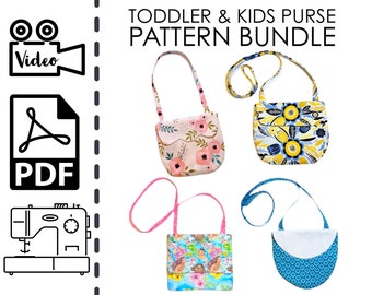 Toddler & Kids Purse Bundle Sewing Pattern and VIDEO Tutorial | Printable PDF | Easy DIY Girls Gift to Sew | Instant Download | Instructions