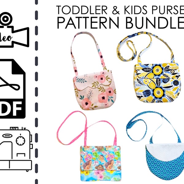 Toddler & Kids Purse Bundle Sewing Pattern and VIDEO Tutorial | Printable PDF | Easy DIY Girls Gift to Sew | Instant Download | Instructions