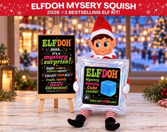 Elf Squishy Mystery Blind Bag + Sign Kit | Mini Christmas Props Accessories | Fun Boys & Girls Easy Elf Ideas | Surprise Squish Toy