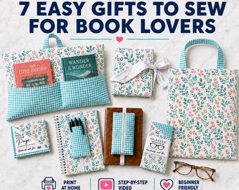7 Easy Book Lover Sewing Pattern Bundle PDF | Book Sleeve, Bookmarks, Tote & More | DIY Beginner Tutorials Projects | Handmade Gifts to Sew
