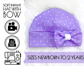 10 Minute Soft Infant Hat with Bow Beginners Sewing Pattern & Video Tutorial | DIY PDF | How to Sew | Baby Shower Gift | Newborn to 2 Years