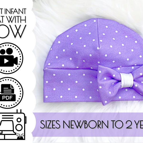 10 Minute Soft Infant Hat with Bow Beginners Sewing Pattern & Video Tutorial | DIY PDF | How to Sew | Baby Shower Gift | Newborn to 2 Years