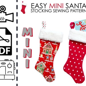 Naaipatroon voor kleine mini-kerstsokken en video-tutorial | Eenvoudig doe-het-zelf-vakantiecadeau om te naaien | Beginners | Cadeaukaart of geldhouder