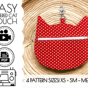 EASY Zipper Cat Pouch Sewing Pattern & Video Tutorial | Printable PDF | Easy DIY Gift to Sew | Coin Purse Key Fob Pencil Clutch | Beginners