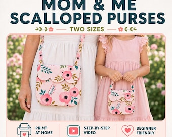 Mom & Me Scalloped Purse PDF Sewing Pattern + Video Tutorial | Toddler, Child + Adult Sizes | Sew an Easy DIY Beginner Friendly Girls Bag