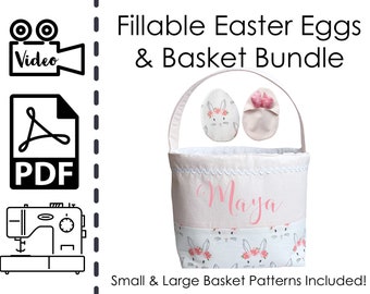 EASY Easter Basket and Fillable Fabric Easter Eggs Bundle Sewing Pattern & VIDEO Tutorial | Printable pdf | Easy DIY Gift | Instant Download