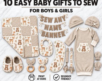 10 EASY Gifts to sew for Babies | PDF Sewing Pattern Bundle | Baby Boy or Girl DIY Beginner Tutorials Projects | Newborn Capsule Collection
