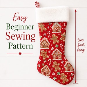Big XLARGE Santa's Christmas Stocking Sewing Pattern with a Video Tutorial | Easy DIY Holiday Gift to Sew | Beginners | Extra Large | Fast