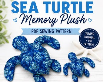 Sea Turtle Memory Plush PDF Sewing Pattern | Easy Beginner Stuffed Turtle Pattern | Keepsake Plush | 2 Sizes | Instant Download