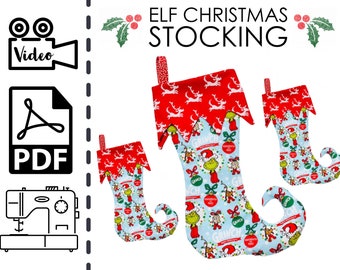 Learn to Sew an Elf Stocking PDF | Beginners | EASY | Christmas | Decor | DIY | Pattern | How to | Tutorial | Instructions | Quick | Holiday