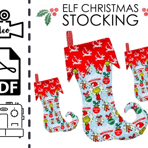 Learn to Sew an Elf Stocking PDF | Beginners | EASY | Christmas | Decor | DIY | Pattern | How to | Tutorial | Instructions | Quick | Holiday