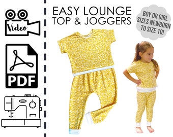 Lounge Tee and Joggers Bundle Sewing Pattern & VIDEO Tutorial | Printable PDF | Easy DIY Gift to Sew | Instant Download | Shirt | N to 10