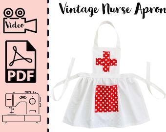 Learn to Sew a Vintage Nurse Apron | Sewing Project | How to | DIY | Toddler | Girl | Child | Tutorial PDF | Nursing | Costume | Scrubs