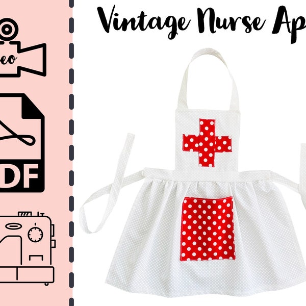 Learn to Sew a Vintage Nurse Apron | Sewing Project | How to | DIY | Toddler | Girl | Child | Tutorial PDF | Nursing | Costume | Scrubs