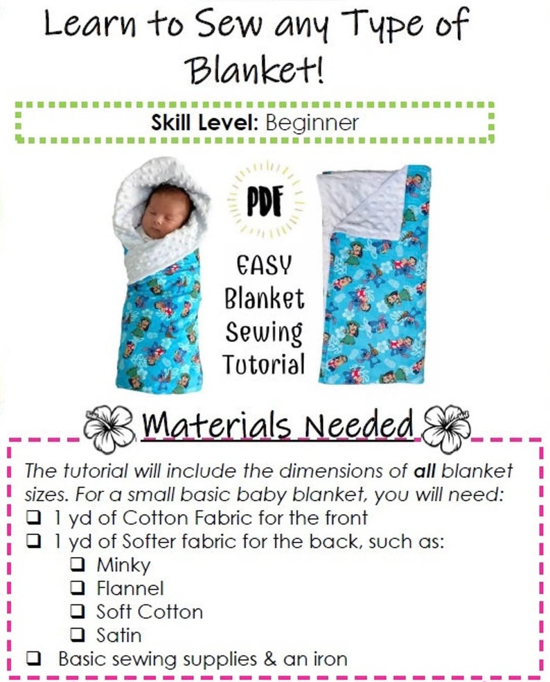 Learn to Sew ANY Size Blanket DIY Tutorial How to Sewing Pattern eBook Instructions PDF Baby Shower Gift Recieving Toddler image 3